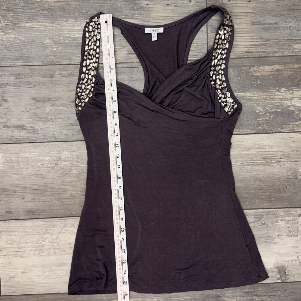 Vintage Cache Grey Top w/ Stones Sz. S (M) Sleeveless Figure Flattering - Picture 14 of 16
